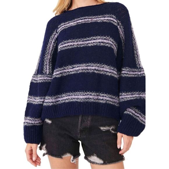 Free People Hockley Stripe oversized alpaca blend Sweater sz XS - Picture 1 of 9